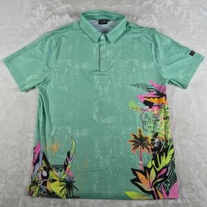 Sunday Swagger Polo Shirt Men's XL Green Floral Toucan Golf Performance Active